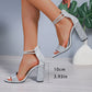 Women Shiny Sequin Silver High Heels Sandals Women Crystal Ankle