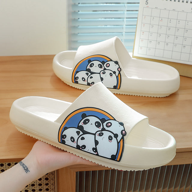 Soft Summer Women Men Cartoon Thick Sole Slippers Non-Slip Indoor Outdoor Sandals Casual Flat Flip Flops Dissolving Ladies Shoes - Mileina Shop
