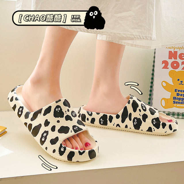 Soft Summer Women Men Cartoon Thick Sole Slippers Non-Slip Indoor Outdoor Sandals Casual Flat Flip Flops Dissolving Ladies Shoes - Mileina Shop