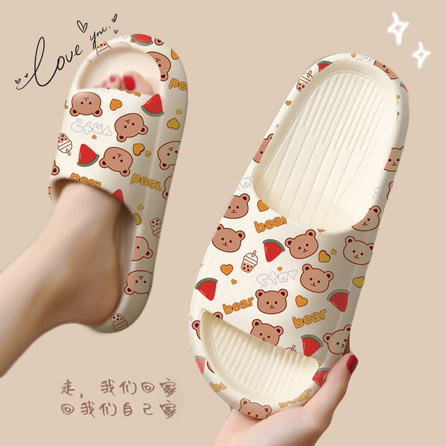 Soft Summer Women Men Cartoon Thick Sole Slippers Non-Slip Indoor Outdoor Sandals Casual Flat Flip Flops Dissolving Ladies Shoes - Mileina Shop