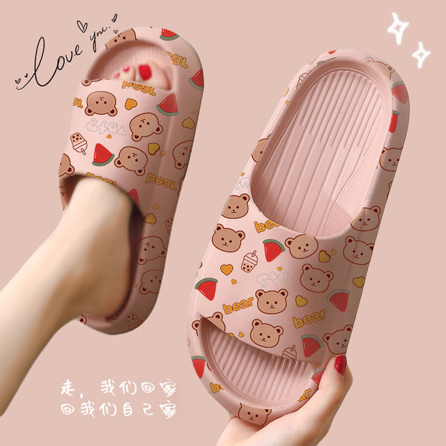 Soft Summer Women Men Cartoon Thick Sole Slippers Non-Slip Indoor Outdoor Sandals Casual Flat Flip Flops Dissolving Ladies Shoes - Mileina Shop