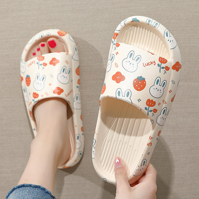 Soft Summer Women Men Cartoon Thick Sole Slippers Non-Slip Indoor Outdoor Sandals Casual Flat Flip Flops Dissolving Ladies Shoes - Mileina Shop