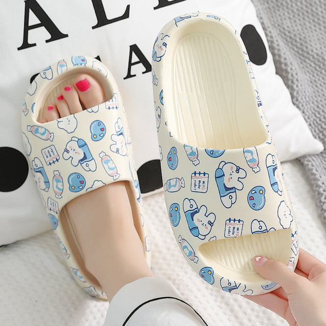 Soft Summer Women Men Cartoon Thick Sole Slippers Non-Slip Indoor Outdoor Sandals Casual Flat Flip Flops Dissolving Ladies Shoes - Mileina Shop