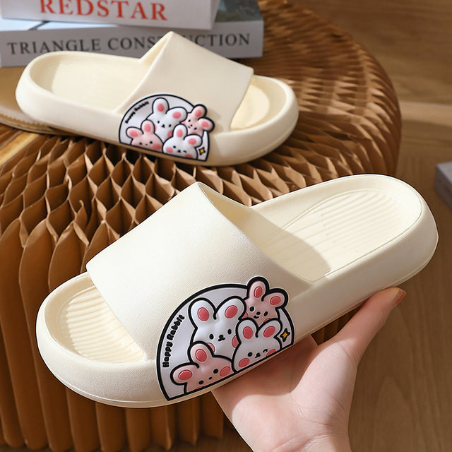 Soft Summer Women Men Cartoon Thick Sole Slippers Non-Slip Indoor Outdoor Sandals Casual Flat Flip Flops Dissolving Ladies Shoes - Mileina Shop