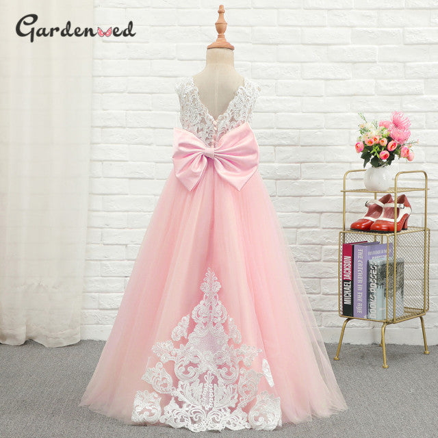 Puffy Tulle Lace Ball Gown Flower Girl Dresses Long Sleeve Girl Princess Dress Illusion Girl Wedding Party Dress First Communion - Mileina Shop