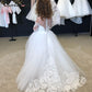 Puffy Tulle Lace Ball Gown Flower Girl Dresses Long Sleeve Girl Princess Dress Illusion Girl Wedding Party Dress First Communion - Mileina Shop