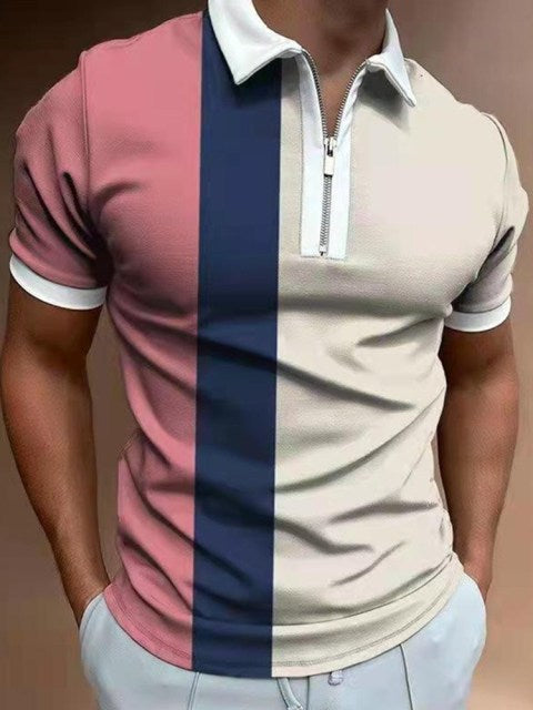 New Summer High Quality Men Polo Shirts High Street Print Casual Short Sleeve Mens Shirts Turn-Down Collar Zipper Polo Shirt Men - Mileina Shop
