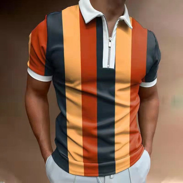 New Summer High Quality Men Polo Shirts High Street Print Casual Short Sleeve Mens Shirts Turn-Down Collar Zipper Polo Shirt Men - Mileina Shop