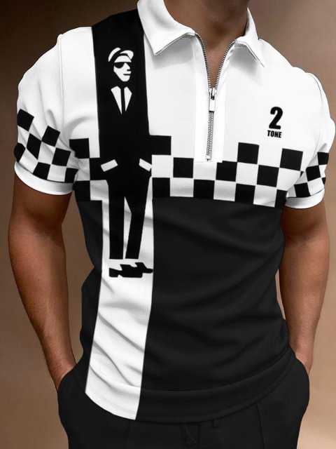 New Summer High Quality Men Polo Shirts High Street Print Casual Short Sleeve Mens Shirts Turn-Down Collar Zipper Polo Shirt Men - Mileina Shop