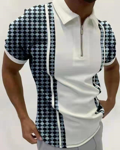New Summer High Quality Men Polo Shirts High Street Print Casual Short Sleeve Mens Shirts Turn-Down Collar Zipper Polo Shirt Men - Mileina Shop