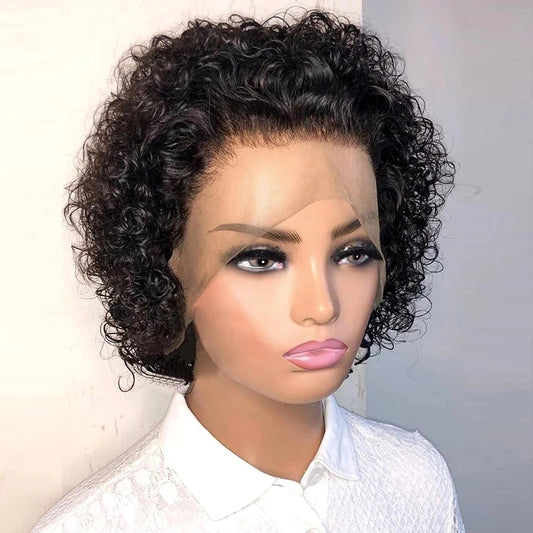Short Wigs Human Hair Curly Wigs Cheap Pixie Cut Wig -13X1 Transparent Lace Wig Preplucked Hairline Wigs - Mileina Shop