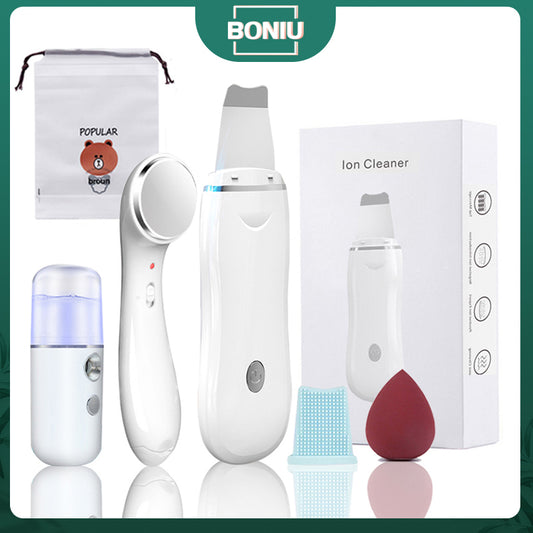 Ultrasonic Skin Scrubber Pore Cleaner 2+4 Kit Facial Ion Shovel Deep Face Cleaning Sonic Peeling Device Kit Blackhead Remover - Mileina Shop