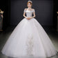 HMHS-102#Wedding Dress Ball Gown Lace Up Long Wholesale Lace Party Dress New Boat Neck Bride getting married Sequins decorate - Mileina Shop