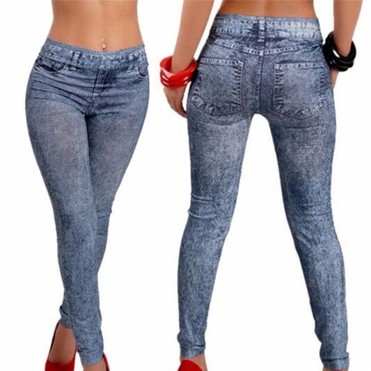 Women Leggings 2022 Fashion Faux Denim Jeans- Leggings Sexy Long Pocket Printing Legging- Summer Casual Pencil Pants - Mileina Shop