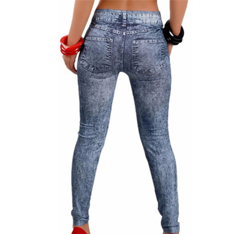 Women Leggings 2022 Fashion Faux Denim Jeans- Leggings Sexy Long Pocket Printing Legging- Summer Casual Pencil Pants - Mileina Shop